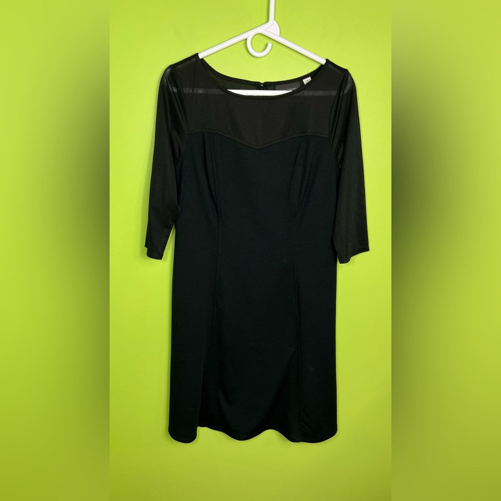 Mark Zunino Black Sheer Panel 3/4 Sleeve Zip Fit Flare Dress Size S